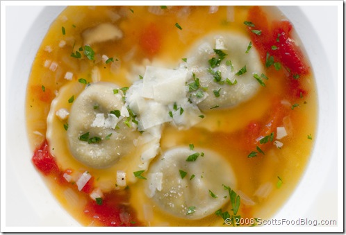 soup with mushroom ravioli